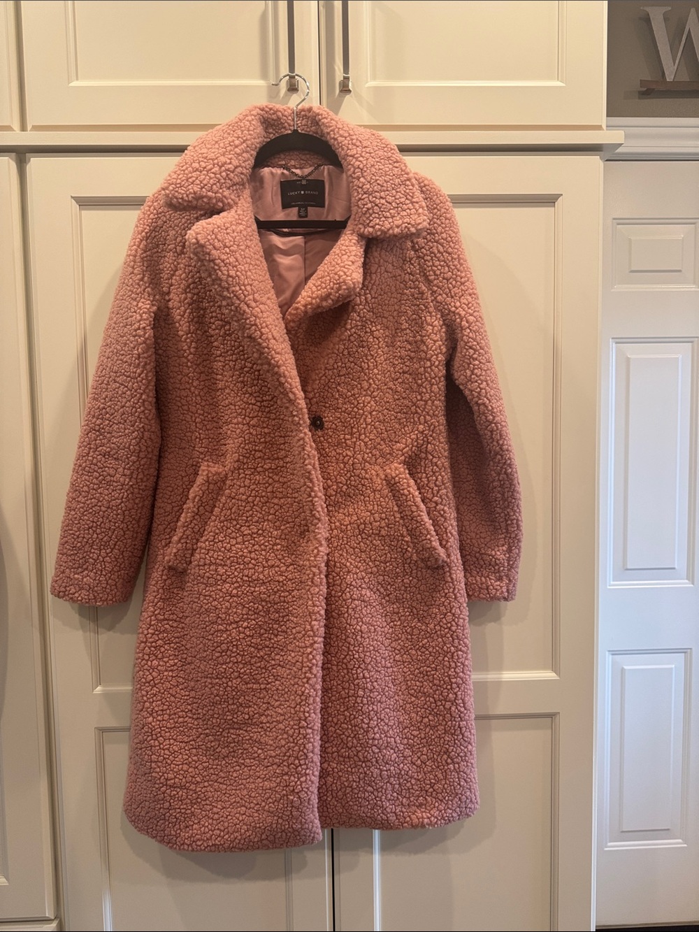 Lucky Brand Rose Pink Teddy Coat - Women's Faux Shearling Overcoat